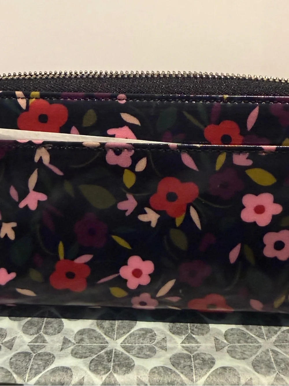 Kate Spade Black Floral Wallet w/ Pink & Red Blooms